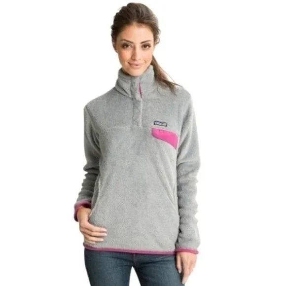 Patagonia Re-Tool Snap-T Gray Pink Pullover Fleece M - Picture 2 of 13